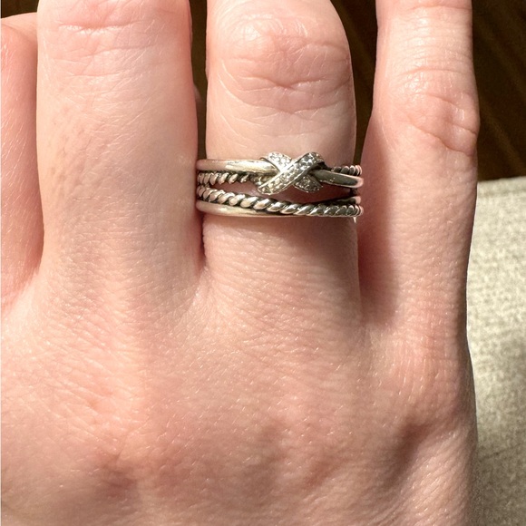 David Yurman X Crossover Band Ring Sterling Silver with Diamonds - size 7 w/ Box - Picture 4 of 12